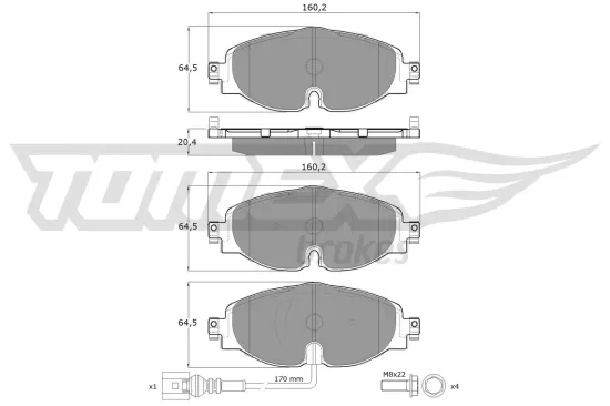 Bremsbelagsatz, Scheibenbremse Vorderachse TOMEX Brakes TX 16-97 Bild Bremsbelagsatz, Scheibenbremse Vorderachse TOMEX Brakes TX 16-97
