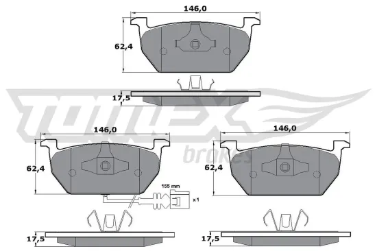 Bremsbelagsatz, Scheibenbremse Vorderachse TOMEX Brakes TX 17-03 Bild Bremsbelagsatz, Scheibenbremse Vorderachse TOMEX Brakes TX 17-03