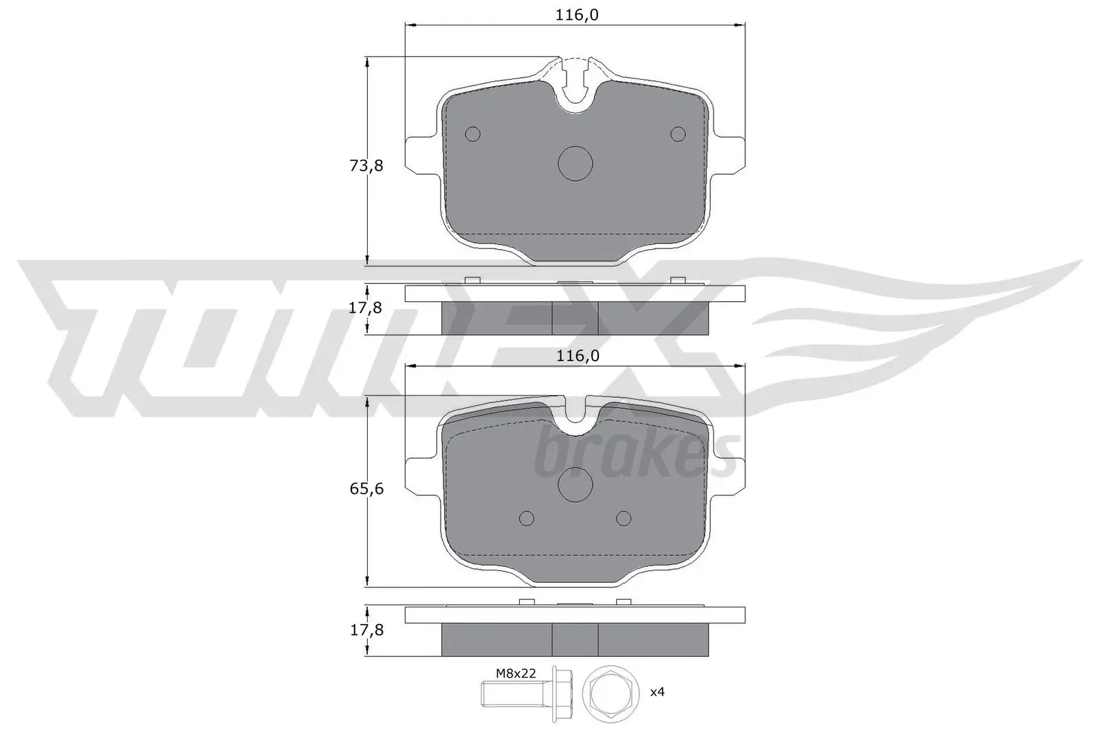 Bremsbelagsatz, Scheibenbremse Hinterachse TOMEX Brakes TX 17-36
