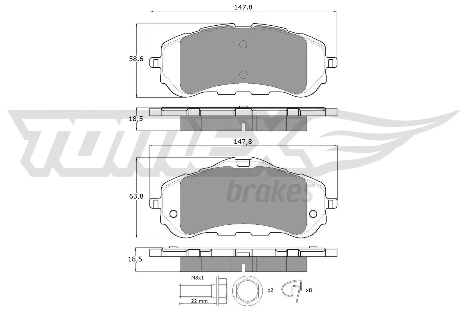 Bremsbelagsatz, Scheibenbremse Vorderachse TOMEX Brakes TX 18-38