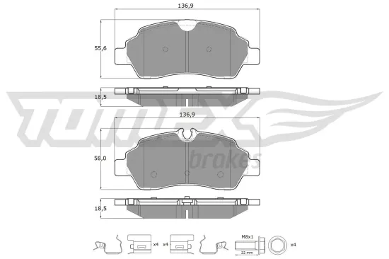 Bremsbelagsatz, Scheibenbremse Hinterachse TOMEX Brakes TX 18-92 Bild Bremsbelagsatz, Scheibenbremse Hinterachse TOMEX Brakes TX 18-92
