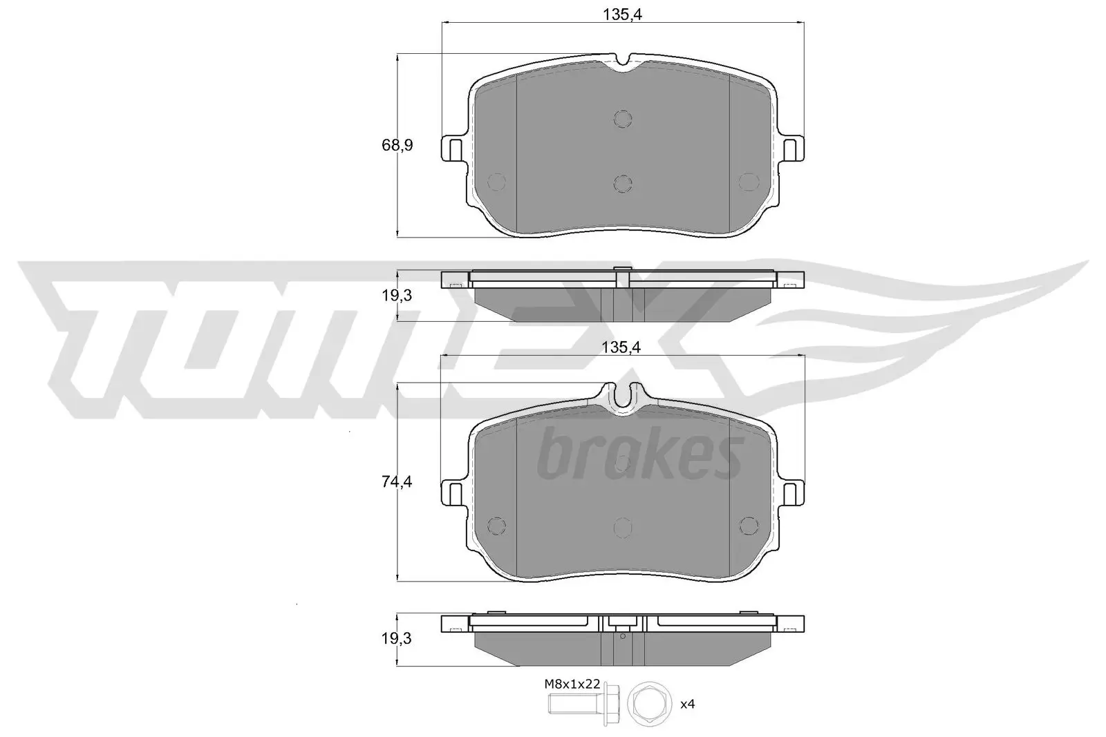 Bremsbelagsatz, Scheibenbremse Vorderachse TOMEX Brakes TX 19-48