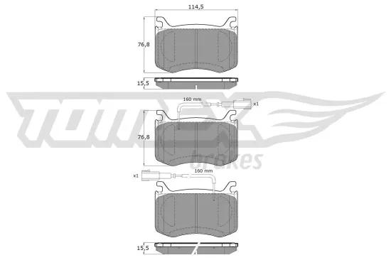 Bremsbelagsatz, Scheibenbremse Vorderachse TOMEX Brakes TX 19-56 Bild Bremsbelagsatz, Scheibenbremse Vorderachse TOMEX Brakes TX 19-56