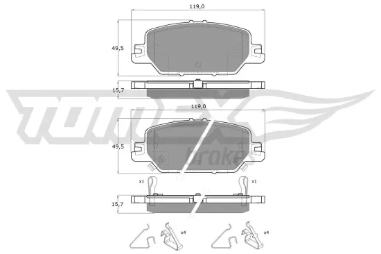 Bremsbelagsatz, Scheibenbremse Hinterachse TOMEX Brakes TX 19-66 Bild Bremsbelagsatz, Scheibenbremse Hinterachse TOMEX Brakes TX 19-66