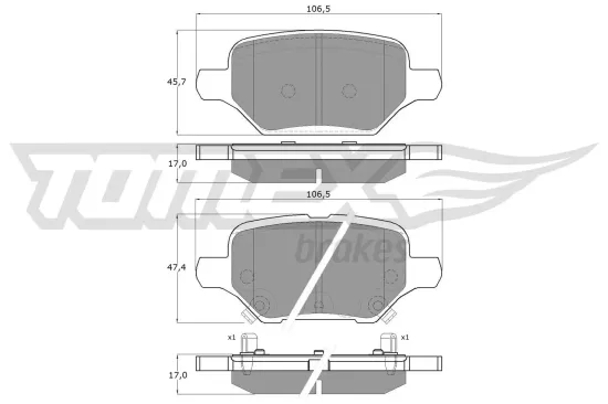 Bremsbelagsatz, Scheibenbremse Hinterachse TOMEX Brakes TX 19-80 Bild Bremsbelagsatz, Scheibenbremse Hinterachse TOMEX Brakes TX 19-80