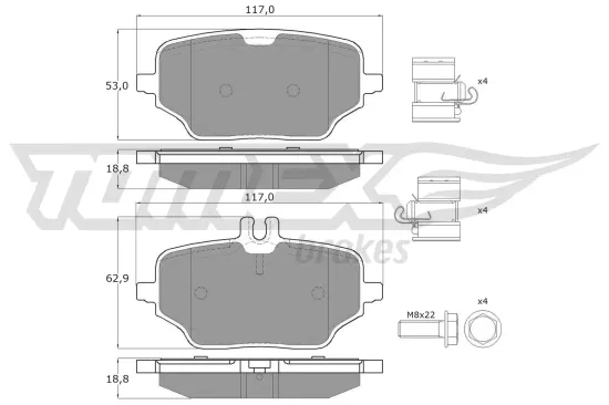 Bremsbelagsatz, Scheibenbremse Hinterachse TOMEX Brakes TX 60-22 Bild Bremsbelagsatz, Scheibenbremse Hinterachse TOMEX Brakes TX 60-22