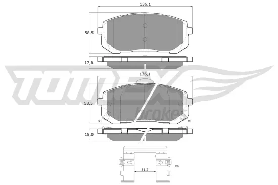 Bremsbelagsatz, Scheibenbremse Vorderachse TOMEX Brakes TX 60-37 Bild Bremsbelagsatz, Scheibenbremse Vorderachse TOMEX Brakes TX 60-37