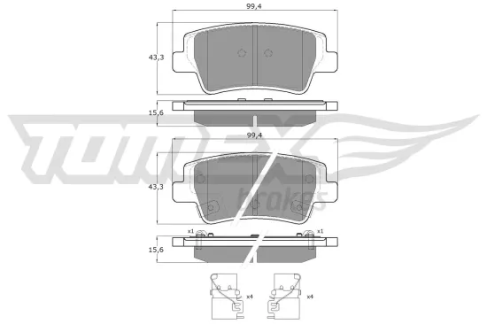 Bremsbelagsatz, Scheibenbremse Hinterachse TOMEX Brakes TX 60-38 Bild Bremsbelagsatz, Scheibenbremse Hinterachse TOMEX Brakes TX 60-38