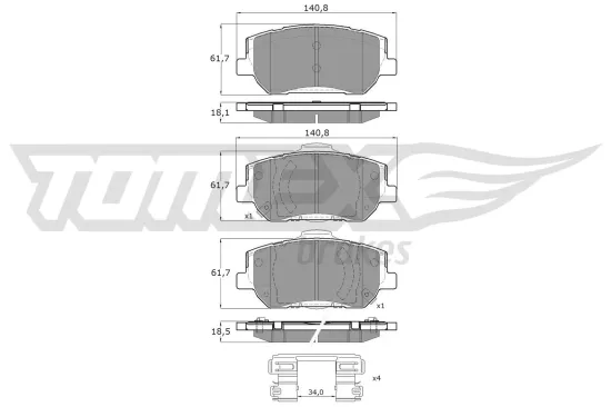 Bremsbelagsatz, Scheibenbremse Vorderachse TOMEX Brakes TX 60-45 Bild Bremsbelagsatz, Scheibenbremse Vorderachse TOMEX Brakes TX 60-45