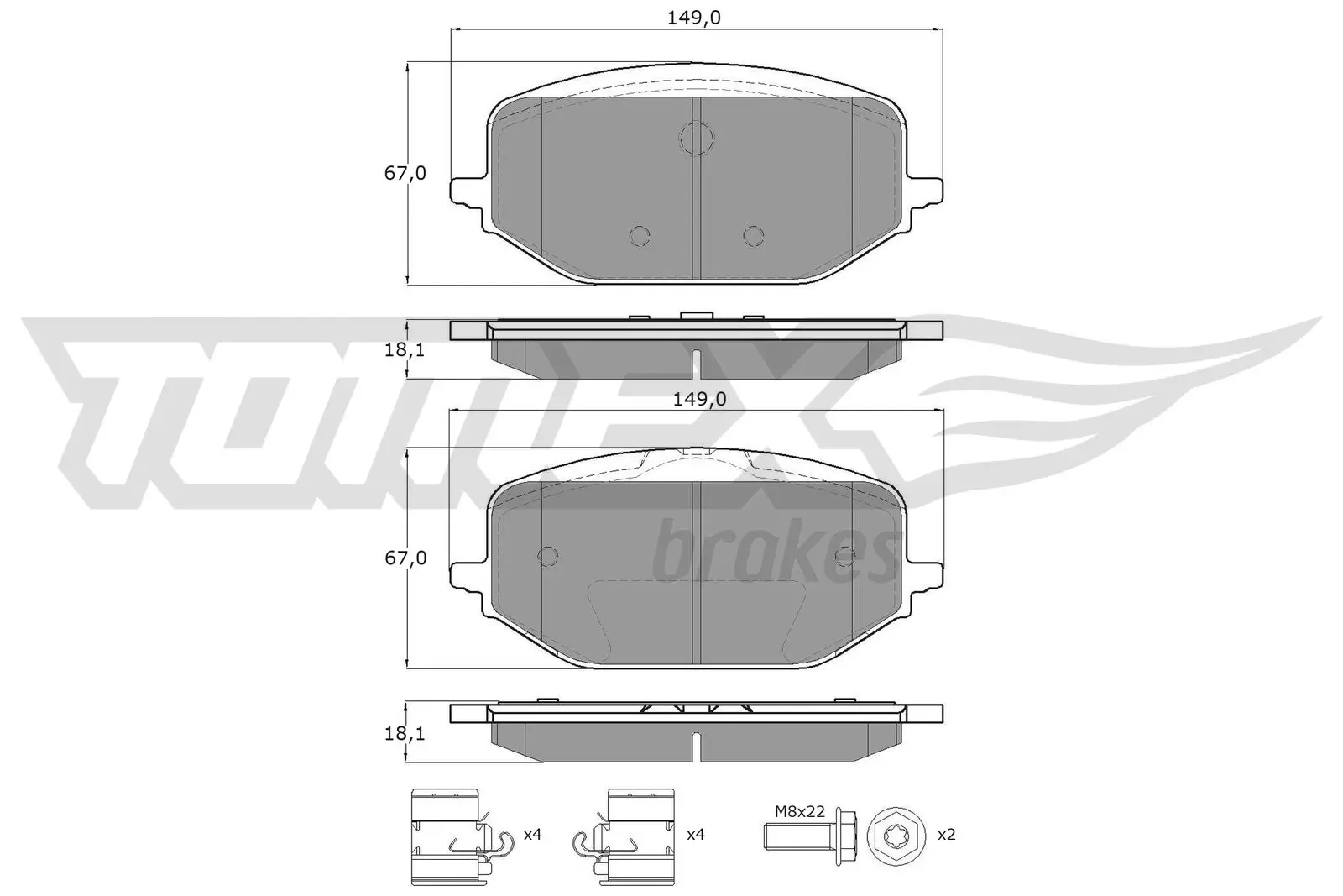 Bremsbelagsatz, Scheibenbremse Vorderachse TOMEX Brakes TX 60-54