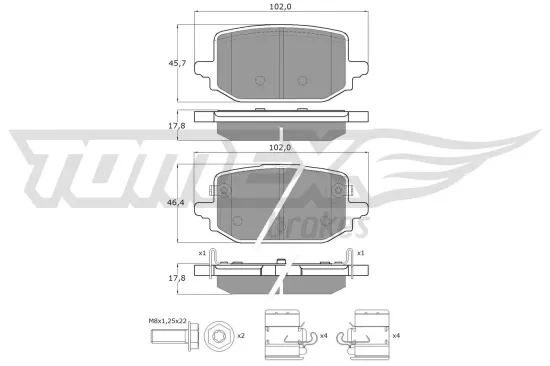 Bremsbelagsatz, Scheibenbremse Hinterachse TOMEX Brakes TX 60-73 Bild Bremsbelagsatz, Scheibenbremse Hinterachse TOMEX Brakes TX 60-73