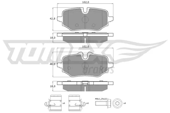 Bremsbelagsatz, Scheibenbremse Hinterachse TOMEX Brakes TX 60-77 Bild Bremsbelagsatz, Scheibenbremse Hinterachse TOMEX Brakes TX 60-77