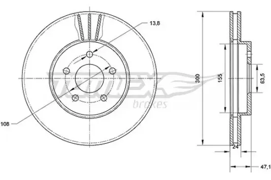 Bremsscheibe Vorderachse TOMEX Brakes TX 70-44 Bild Bremsscheibe Vorderachse TOMEX Brakes TX 70-44