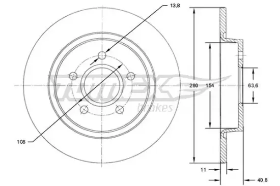 Bremsscheibe Hinterachse TOMEX Brakes TX 71-75 Bild Bremsscheibe Hinterachse TOMEX Brakes TX 71-75
