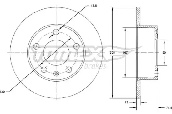 Bremsscheibe Hinterachse TOMEX Brakes TX 71-76 Bild Bremsscheibe Hinterachse TOMEX Brakes TX 71-76