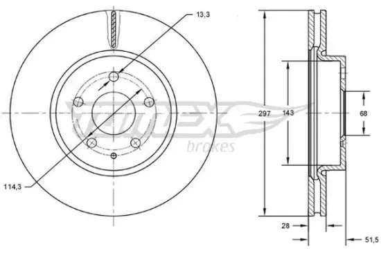 Bremsscheibe Vorderachse TOMEX Brakes TX 72-77 Bild Bremsscheibe Vorderachse TOMEX Brakes TX 72-77