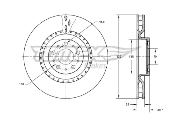 Bremsscheibe Vorderachse TOMEX Brakes TX 73-74 Bild Bremsscheibe Vorderachse TOMEX Brakes TX 73-74