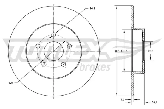 Bremsscheibe Hinterachse TOMEX Brakes TX 73-78 Bild Bremsscheibe Hinterachse TOMEX Brakes TX 73-78