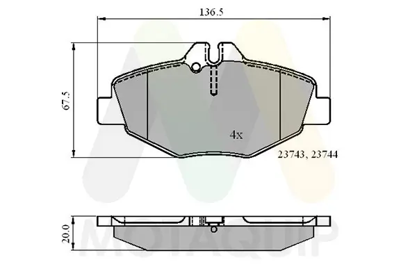 Bremsbelagsatz, Scheibenbremse Vorderachse MOTAQUIP LVXL1072