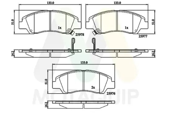 Bremsbelagsatz, Scheibenbremse Vorderachse MOTAQUIP LVXL1812 Bild Bremsbelagsatz, Scheibenbremse Vorderachse MOTAQUIP LVXL1812