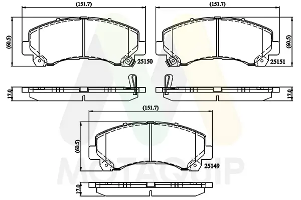 Bremsbelagsatz, Scheibenbremse Vorderachse MOTAQUIP LVXL1861