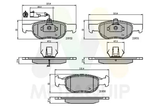 Bremsbelagsatz, Scheibenbremse Vorderachse MOTAQUIP LVXL869 Bild Bremsbelagsatz, Scheibenbremse Vorderachse MOTAQUIP LVXL869