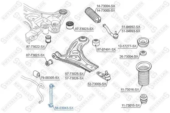 Stange/Strebe, Stabilisator Vorderachse links Vorderachse rechts STELLOX 56-03043-SX Bild Stange/Strebe, Stabilisator Vorderachse links Vorderachse rechts STELLOX 56-03043-SX