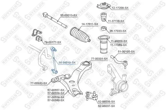Stange/Strebe, Stabilisator Vorderachse links Vorderachse rechts STELLOX 56-98019-SX Bild Stange/Strebe, Stabilisator Vorderachse links Vorderachse rechts STELLOX 56-98019-SX