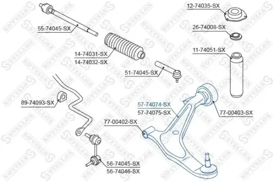 Lenker, Radaufhängung Vorderachse rechts STELLOX 57-74074-SX Bild Lenker, Radaufhängung Vorderachse rechts STELLOX 57-74074-SX