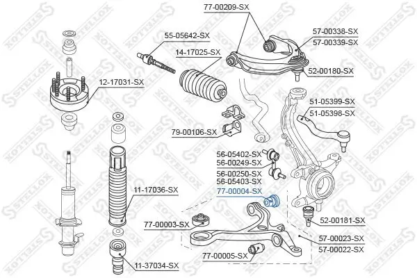 Lagerung, Lenker vorne Vorderachse links Vorderachse rechts STELLOX 77-00004-SX