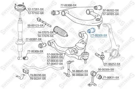 Lagerung, Lenker unten hinten Vorderachse links Vorderachse rechts STELLOX 77-00308-SX Bild Lagerung, Lenker unten hinten Vorderachse links Vorderachse rechts STELLOX 77-00308-SX