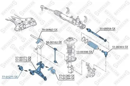 Lagerung, Lenker Vorderachse links Vorderachse rechts STELLOX 77-01271-SX Bild Lagerung, Lenker Vorderachse links Vorderachse rechts STELLOX 77-01271-SX