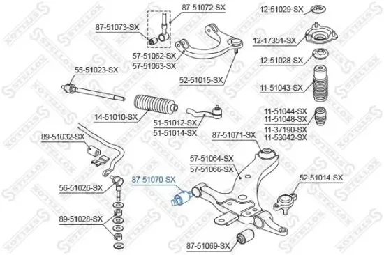 Lagerung, Lenker Vorderachse Vorderachse unten Mitte STELLOX 87-51070-SX Bild Lagerung, Lenker Vorderachse Vorderachse unten Mitte STELLOX 87-51070-SX
