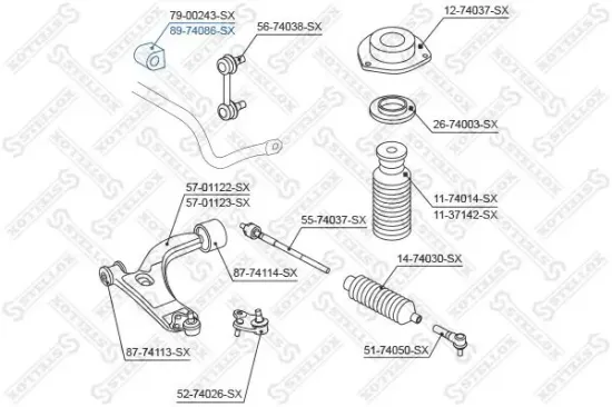 Lagerung, Stabilisator Vorderachse links Vorderachse rechts STELLOX 89-74086-SX Bild Lagerung, Stabilisator Vorderachse links Vorderachse rechts STELLOX 89-74086-SX