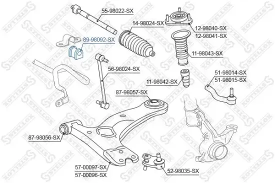 Lagerung, Stabilisator Vorderachse links Vorderachse rechts STELLOX 89-98092-SX Bild Lagerung, Stabilisator Vorderachse links Vorderachse rechts STELLOX 89-98092-SX