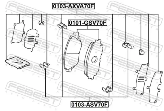 Zubehörsatz, Scheibenbremsbelag Vorderachse FEBEST 0103-ASV70F Bild Zubehörsatz, Scheibenbremsbelag Vorderachse FEBEST 0103-ASV70F