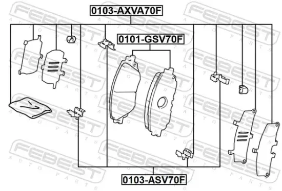 Zubehörsatz, Bremsbelag Vorderachse FEBEST 0103-AXVA70F Bild Zubehörsatz, Bremsbelag Vorderachse FEBEST 0103-AXVA70F