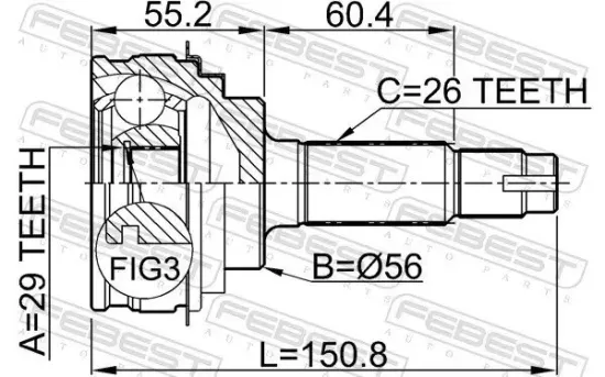 Gelenksatz, Antriebswelle Vorderachse radseitig FEBEST 0110-008 Bild Gelenksatz, Antriebswelle Vorderachse radseitig FEBEST 0110-008