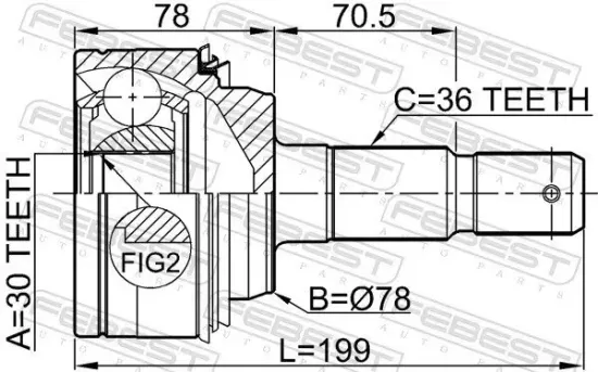 Gelenksatz, Antriebswelle radseitig Vorderachse FEBEST 0110-200 Bild Gelenksatz, Antriebswelle radseitig Vorderachse FEBEST 0110-200