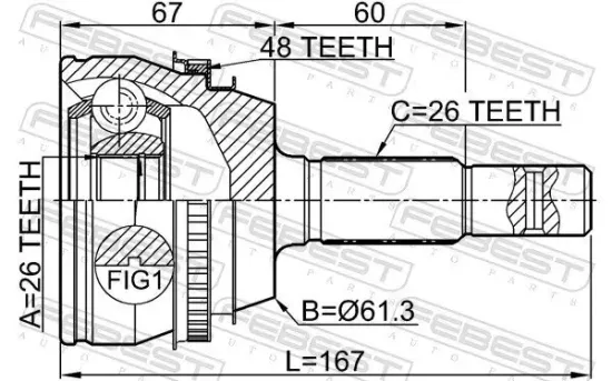 Gelenksatz, Antriebswelle Vorderachse radseitig FEBEST 0110-ACV36A48 Bild Gelenksatz, Antriebswelle Vorderachse radseitig FEBEST 0110-ACV36A48