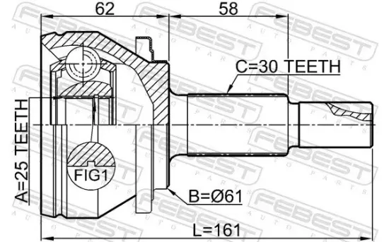Gelenksatz, Antriebswelle Vorderachse radseitig FEBEST 0110-AUR20 Bild Gelenksatz, Antriebswelle Vorderachse radseitig FEBEST 0110-AUR20