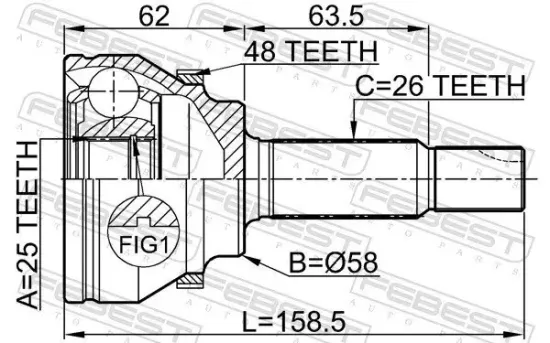 Gelenksatz, Antriebswelle radseitig Vorderachse FEBEST 0110-AZT250A48 Bild Gelenksatz, Antriebswelle radseitig Vorderachse FEBEST 0110-AZT250A48