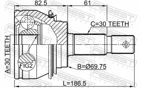 Gelenksatz, Antriebswelle Vorderachse radseitig FEBEST 0110-GRJ150 Bild Gelenksatz, Antriebswelle Vorderachse radseitig FEBEST 0110-GRJ150