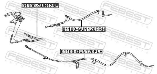 Seilzug, Feststellbremse hinten rechts FEBEST 01100-GUN120RH Bild Seilzug, Feststellbremse hinten rechts FEBEST 01100-GUN120RH