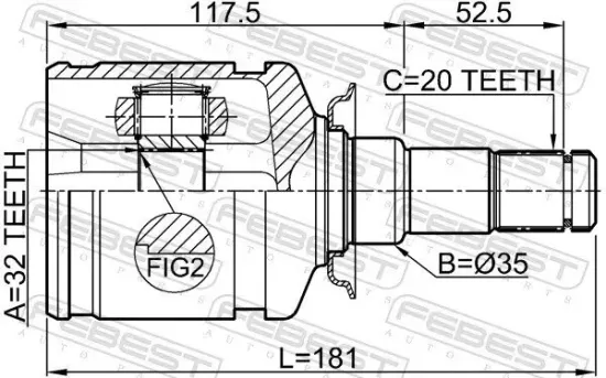 Gelenksatz, Antriebswelle Vorderachse links getriebeseitig FEBEST 0111-CT220LH Bild Gelenksatz, Antriebswelle Vorderachse links getriebeseitig FEBEST 0111-CT220LH