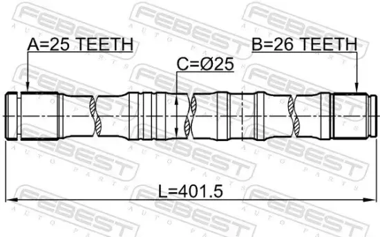 Antriebswelle Vorderachse links FEBEST 0112-AZT250LH Bild Antriebswelle Vorderachse links FEBEST 0112-AZT250LH