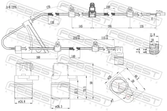 Sensor, Raddrehzahl Hinterachse rechts FEBEST 01606-020 Bild Sensor, Raddrehzahl Hinterachse rechts FEBEST 01606-020