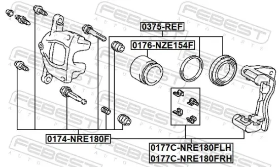 Bremssattelhaltersatz Vorderachse rechts FEBEST 0177C-NRE180FRH Bild Bremssattelhaltersatz Vorderachse rechts FEBEST 0177C-NRE180FRH