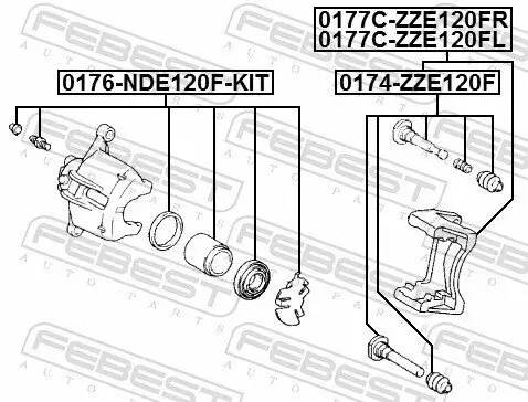 Bremssattelhaltersatz Vorderachse links FEBEST 0177C-ZZE120FL Bild Bremssattelhaltersatz Vorderachse links FEBEST 0177C-ZZE120FL