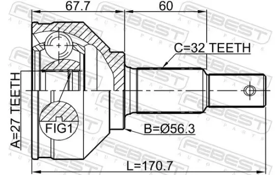 Gelenksatz, Antriebswelle radseitig Vorderachse FEBEST 0210-J32 Bild Gelenksatz, Antriebswelle radseitig Vorderachse FEBEST 0210-J32
